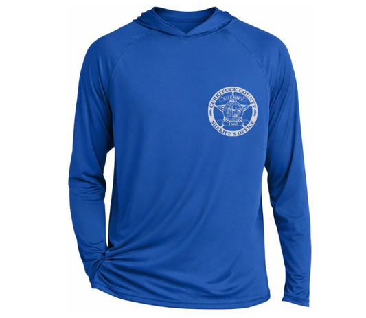 Royal Blue Cooling Performance Long Sleeve Hooded with full color graphics