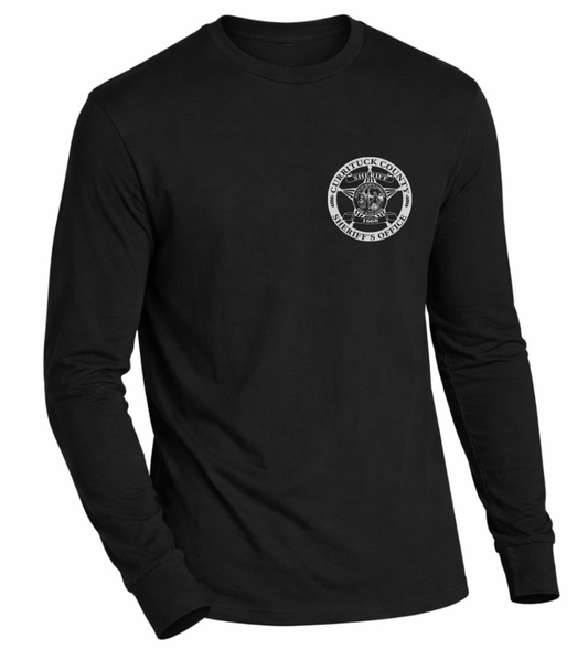 Black long sleeve tee with full color graphics