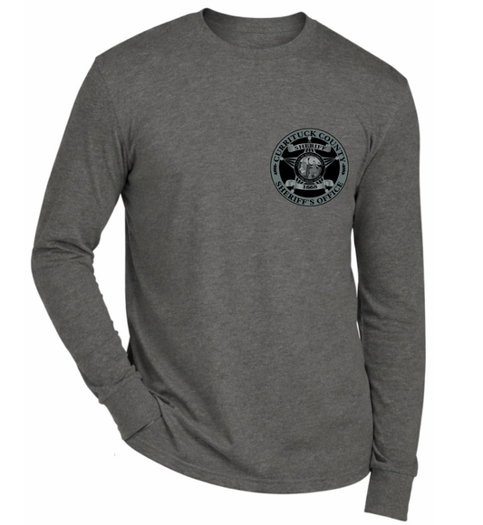 Heathered Charcoal long sleeve tee with full color graphics