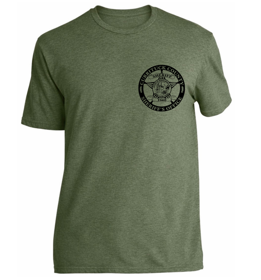 Heathered Olive short sleeve tee with full color graphics